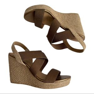 YELLOW BOX wedges metallic bronze elastic & Jute 8